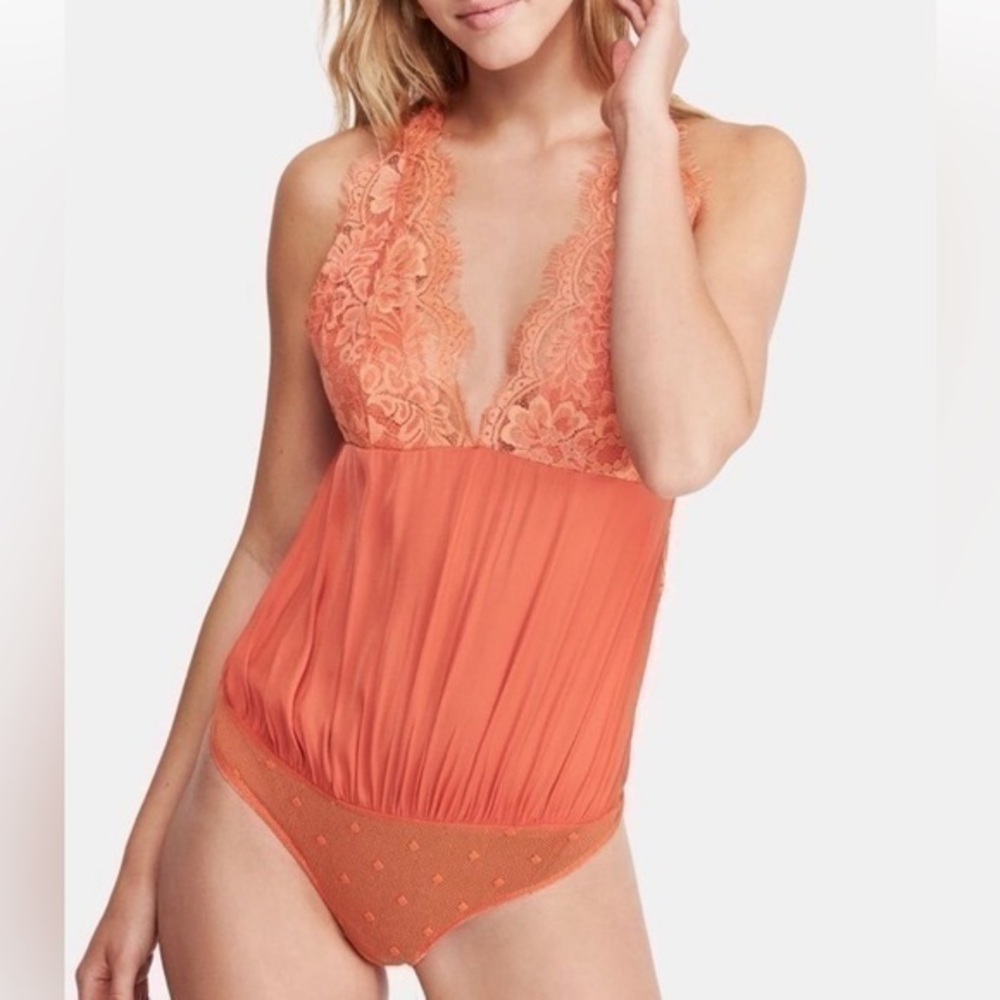 NWT Free People Melrose Bodysuit in Coral - XS
